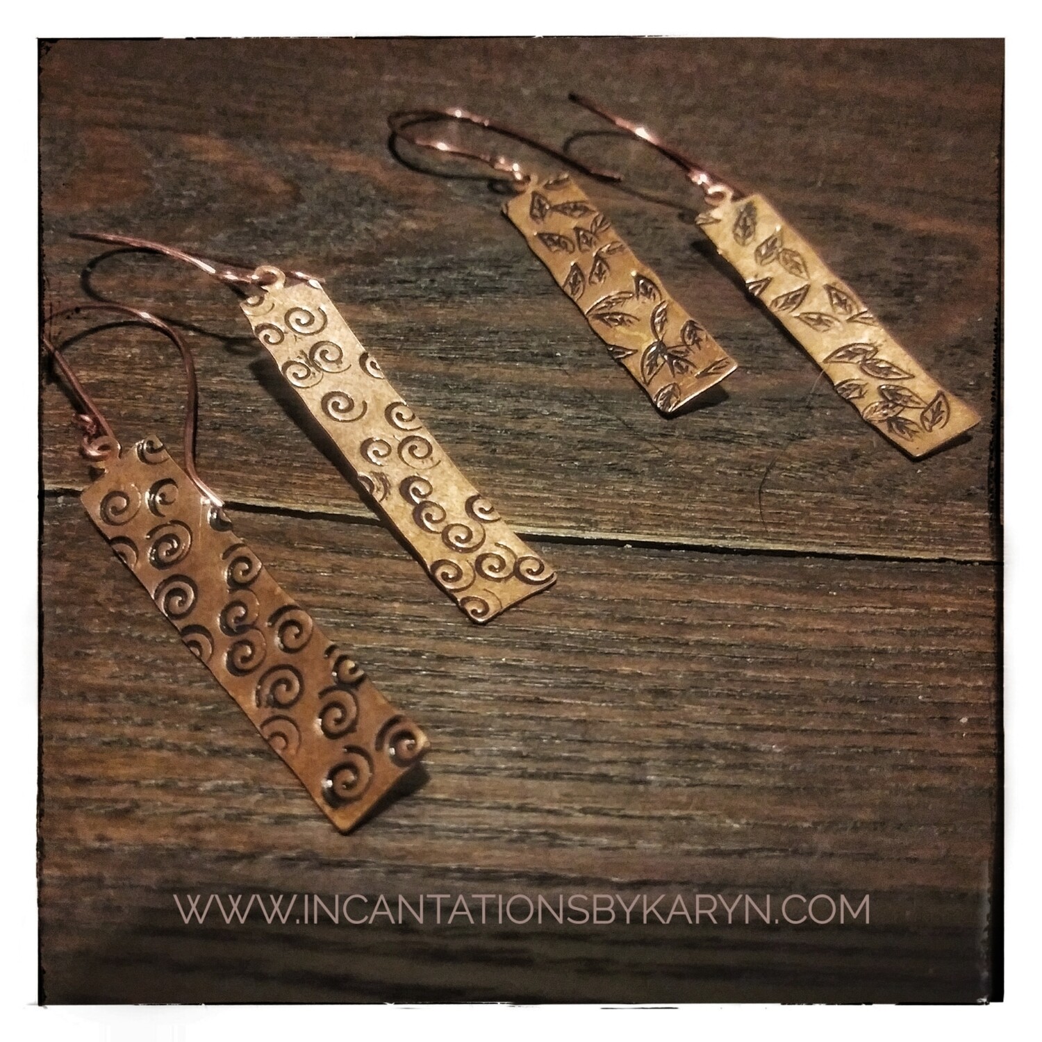Hand stamped genuine copper earrings