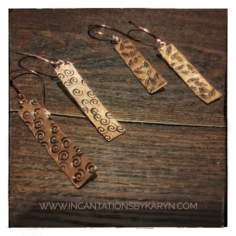 Hand stamped genuine copper earrings