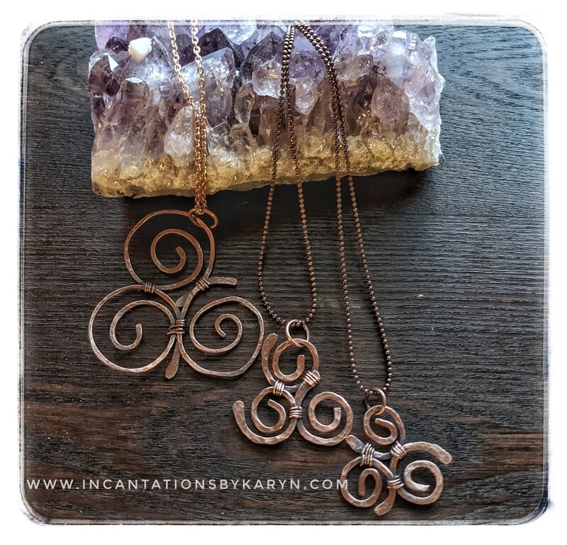 Hammered Copper Triskelion Pendants