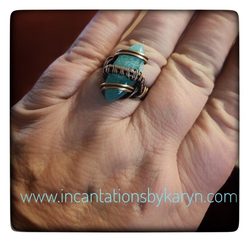 Amazonite and copper ring 8