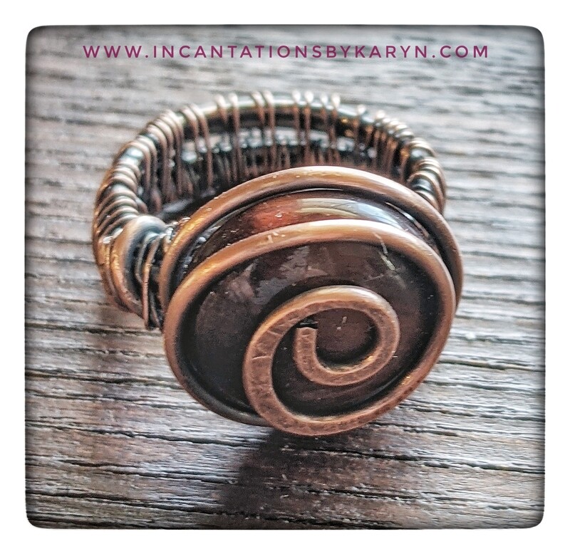 Red Tiger's Eye unisex copper ring
