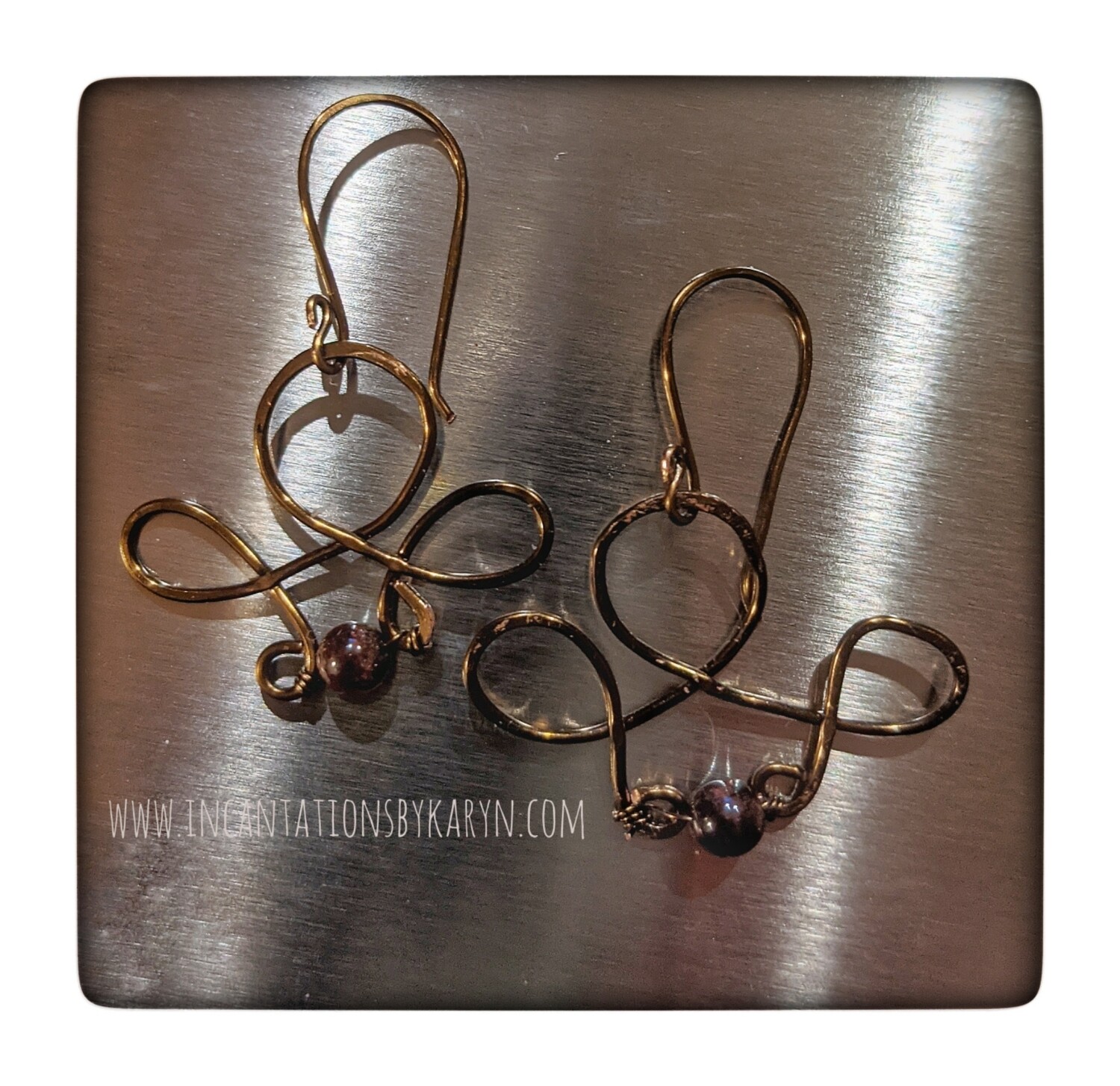 Garnet &amp; Copper Celtic Earrings