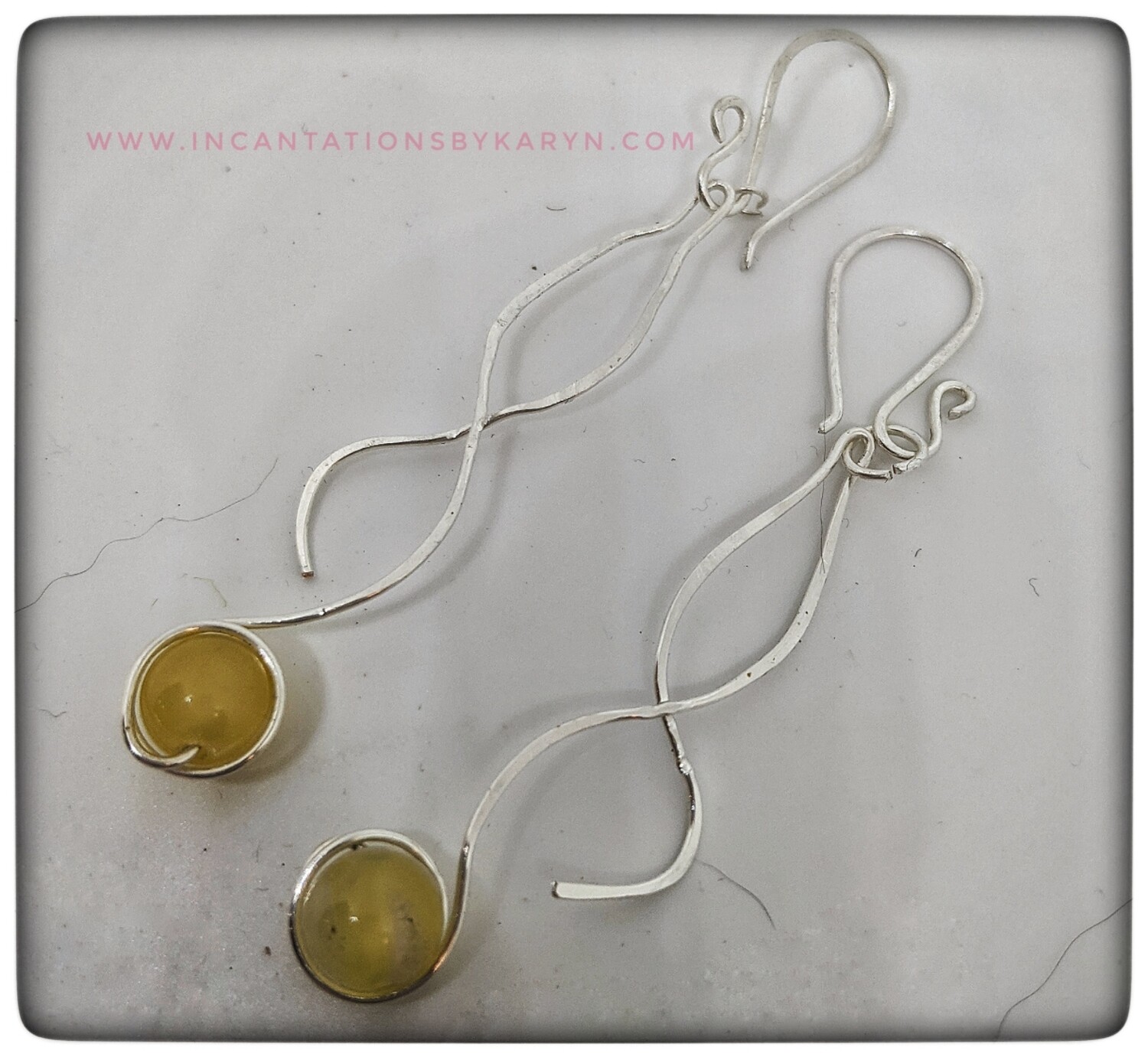 Sterling &amp; Yellow Jade Éarrings