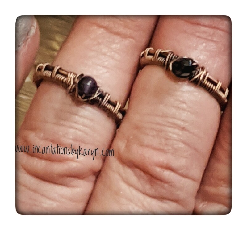 Woven copper ring with gemstone