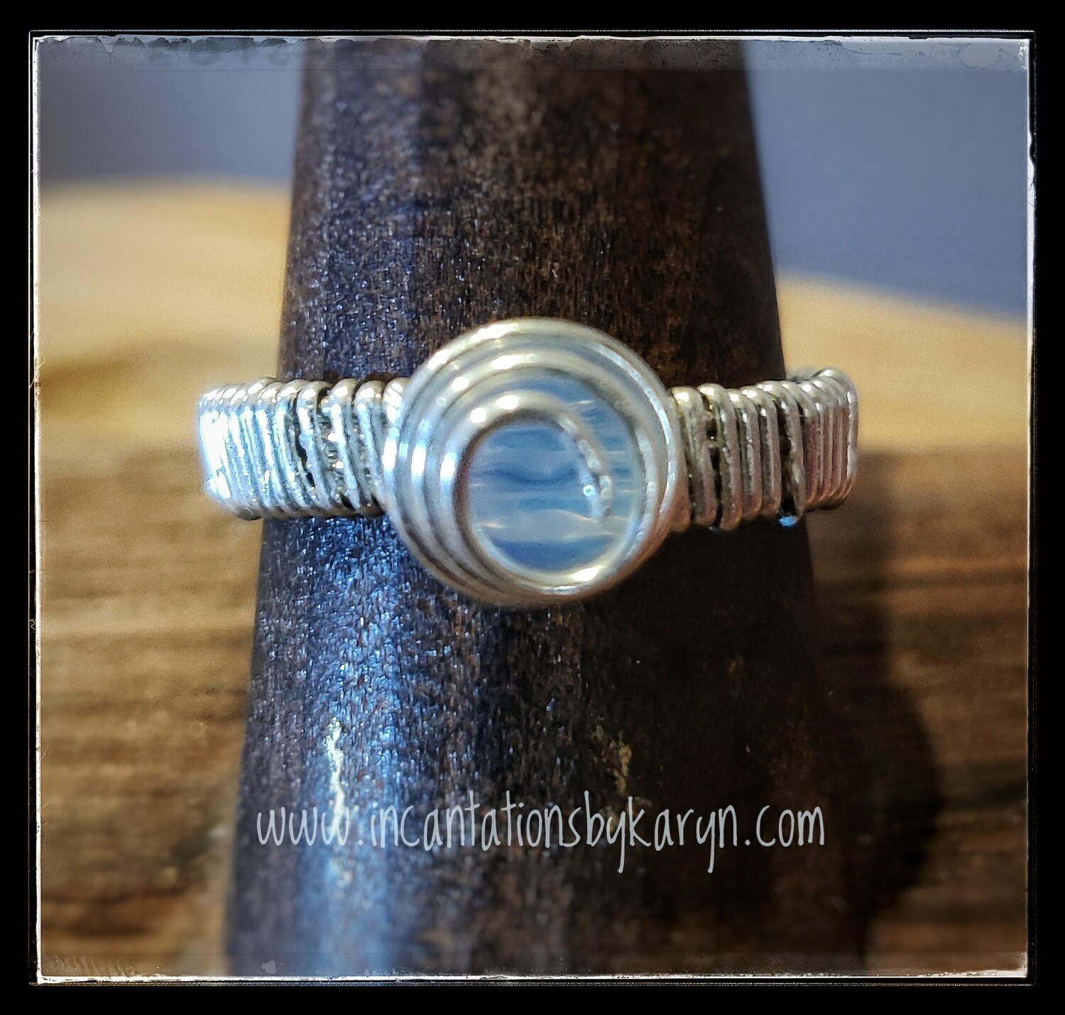 Sterling silver opalite or rainbow moonstone ring