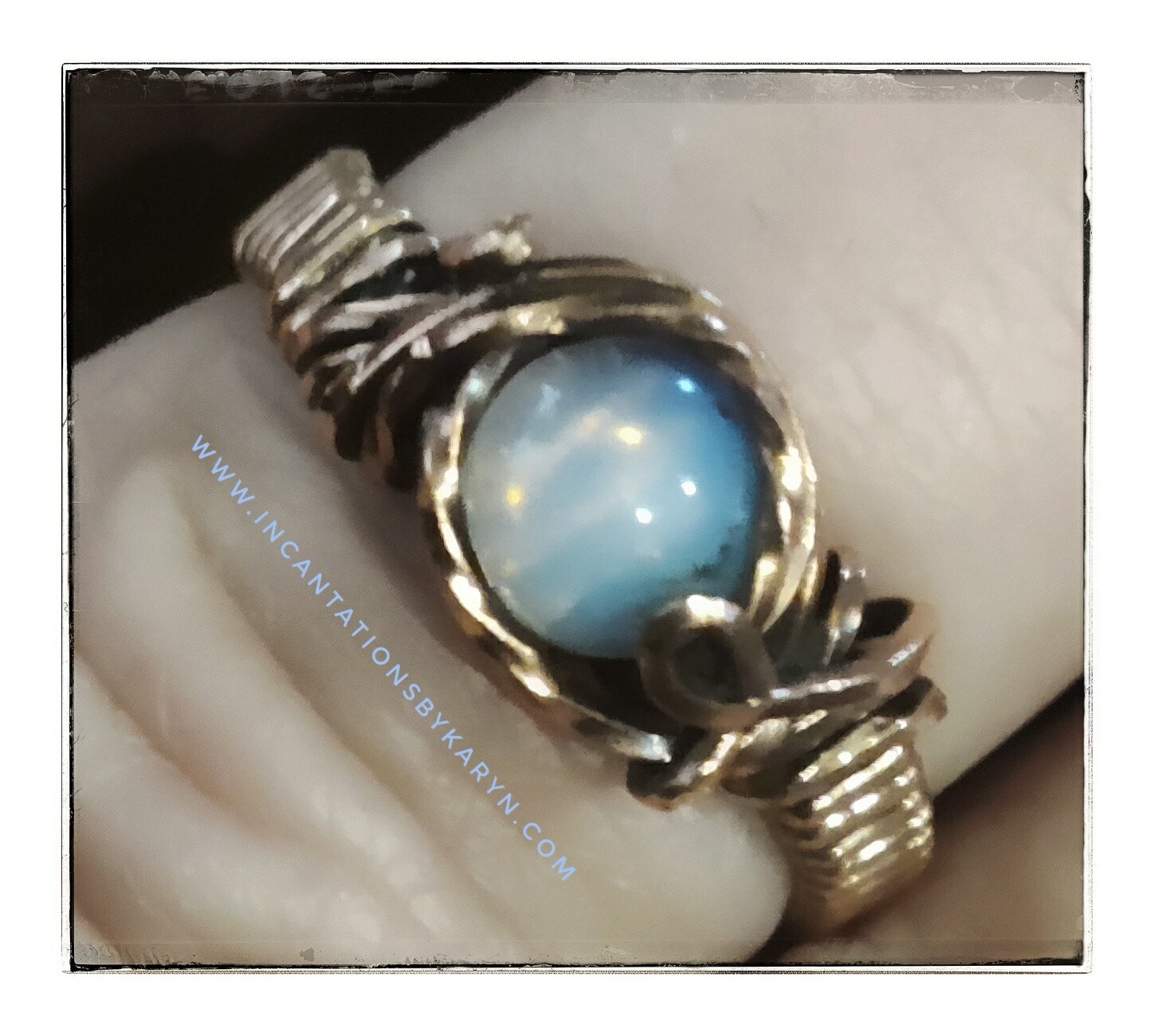 Opalite and oxidized copper ring (sz6)