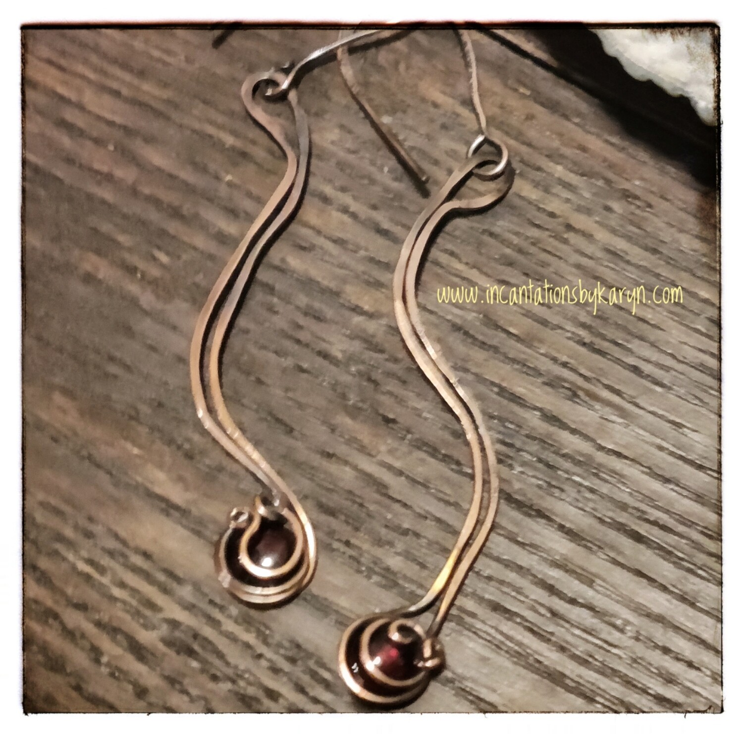 Garnet and Oxidized Copper Earrings