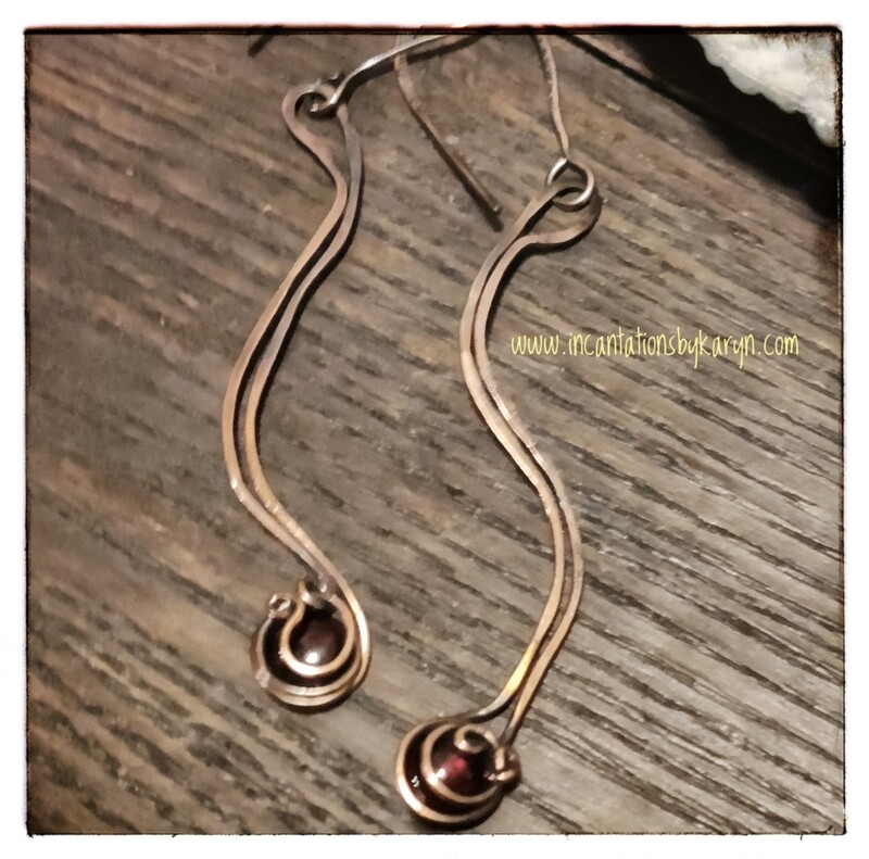 Garnet and Oxidized Copper Earrings