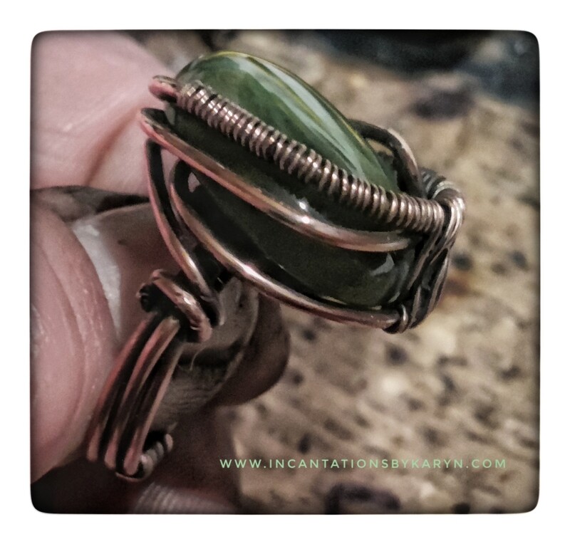 Jade and copper unisex ring