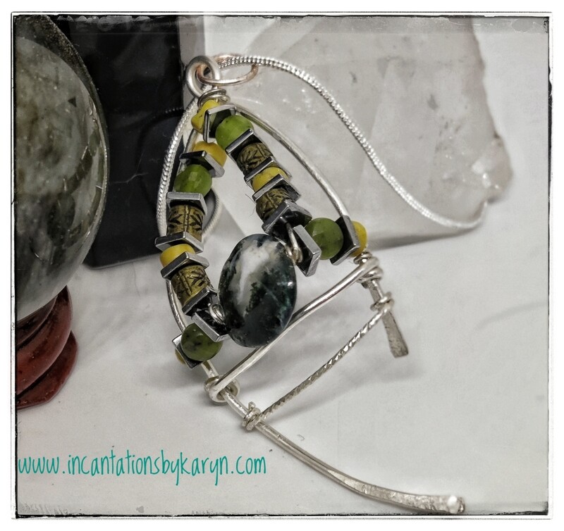 Free form Sterling silver and gemstone necklace