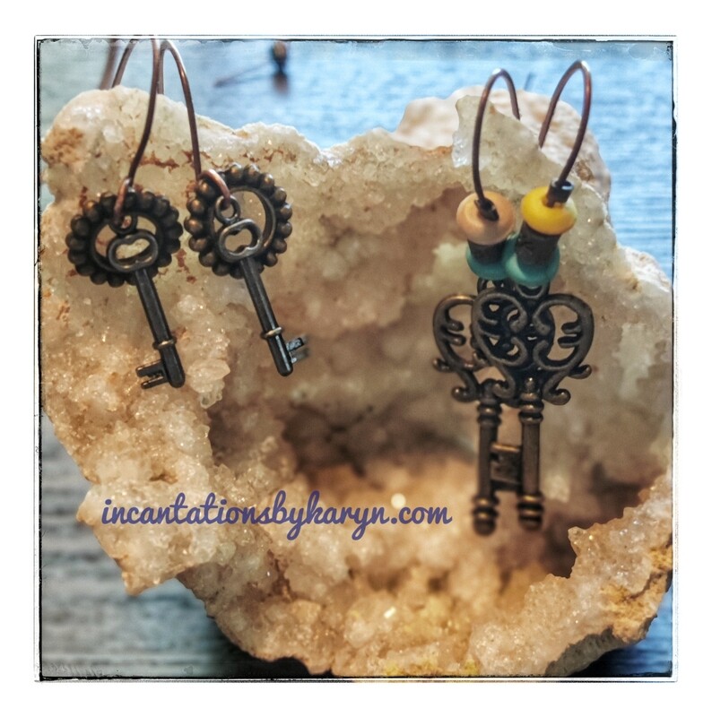 Bronze key to success earrings