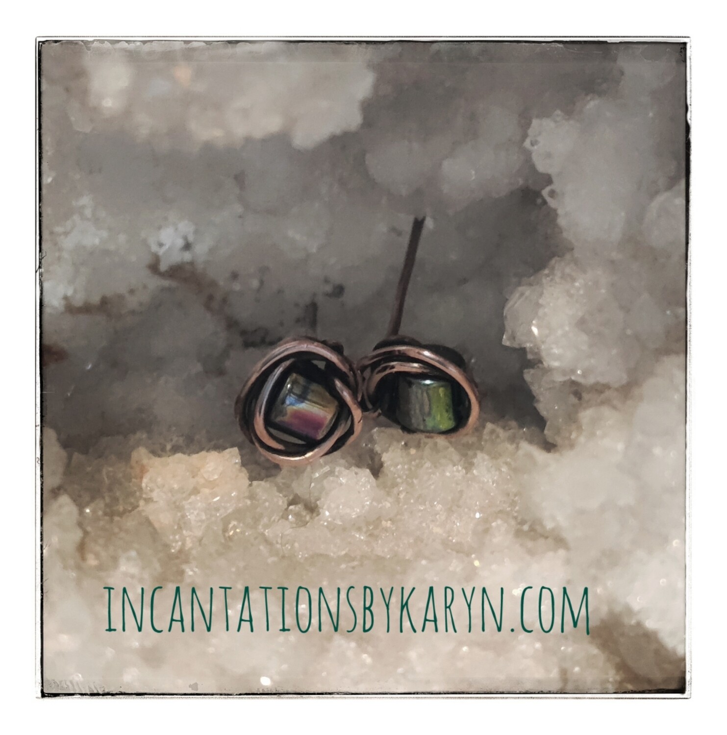 Rainbow hematite &amp; copper studs