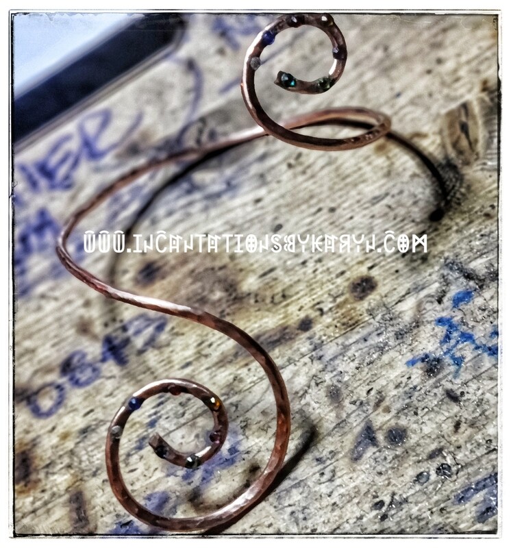 Hand set rhinestone copper arm band