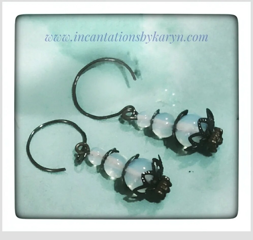 Triple decker rainbow moonstone earrings