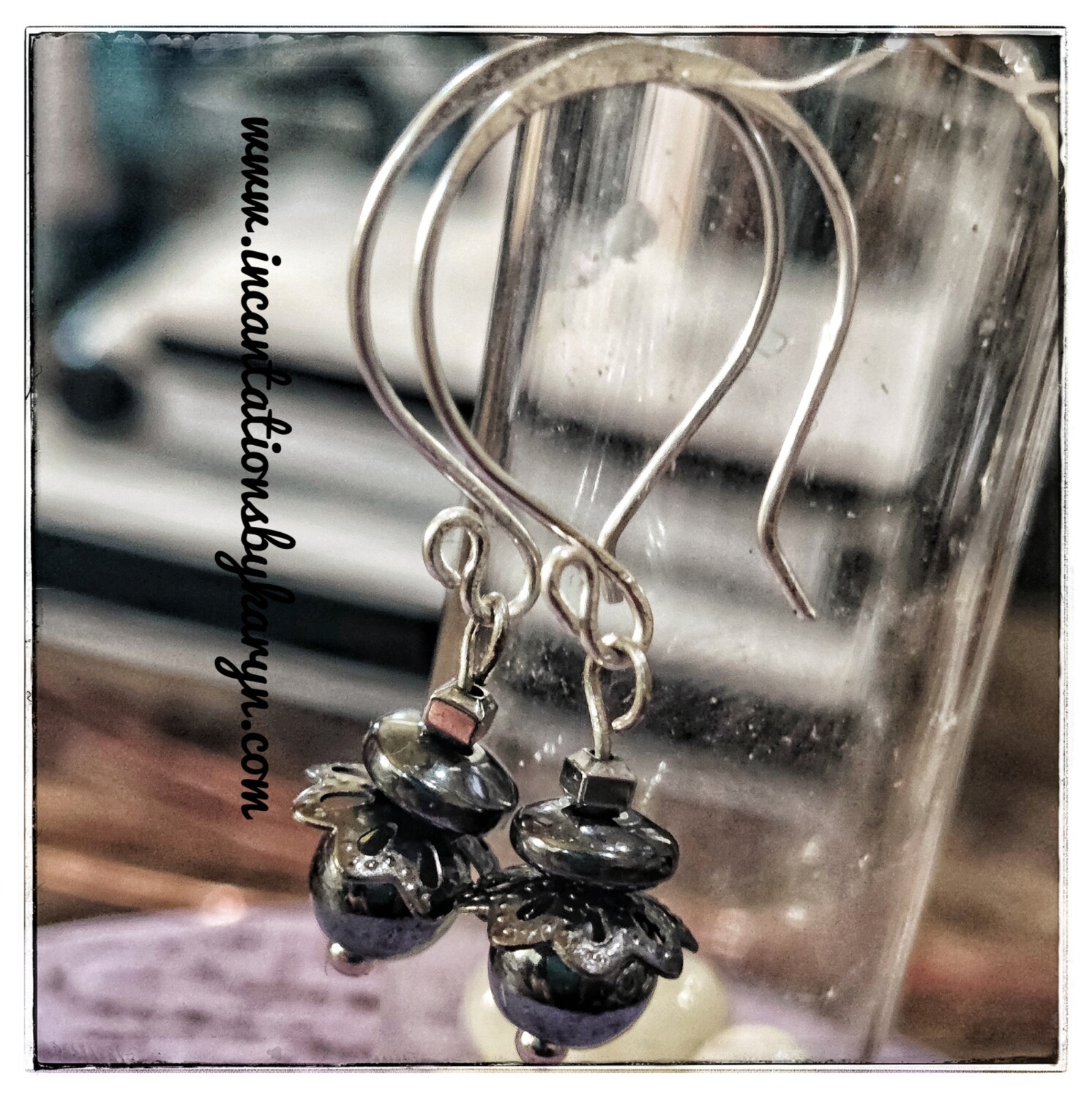 Hematite and silver earrings