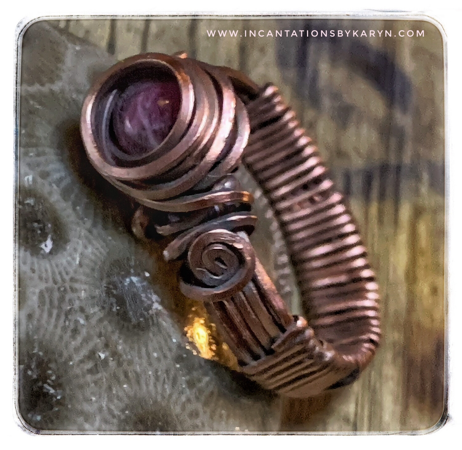 Watermelon Jasper Copper Ring