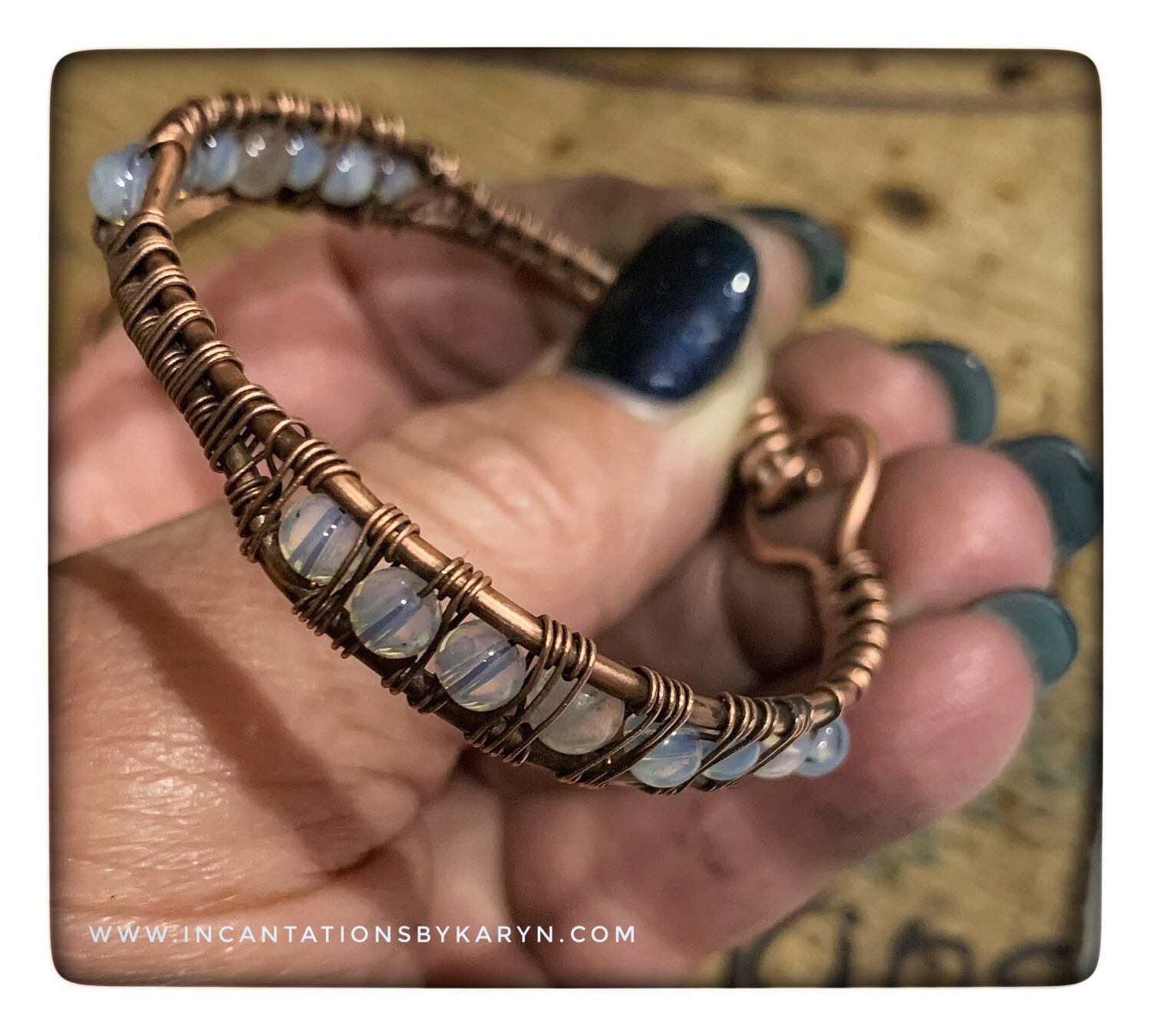 Handwoven Copper Bracelet With Moonstone