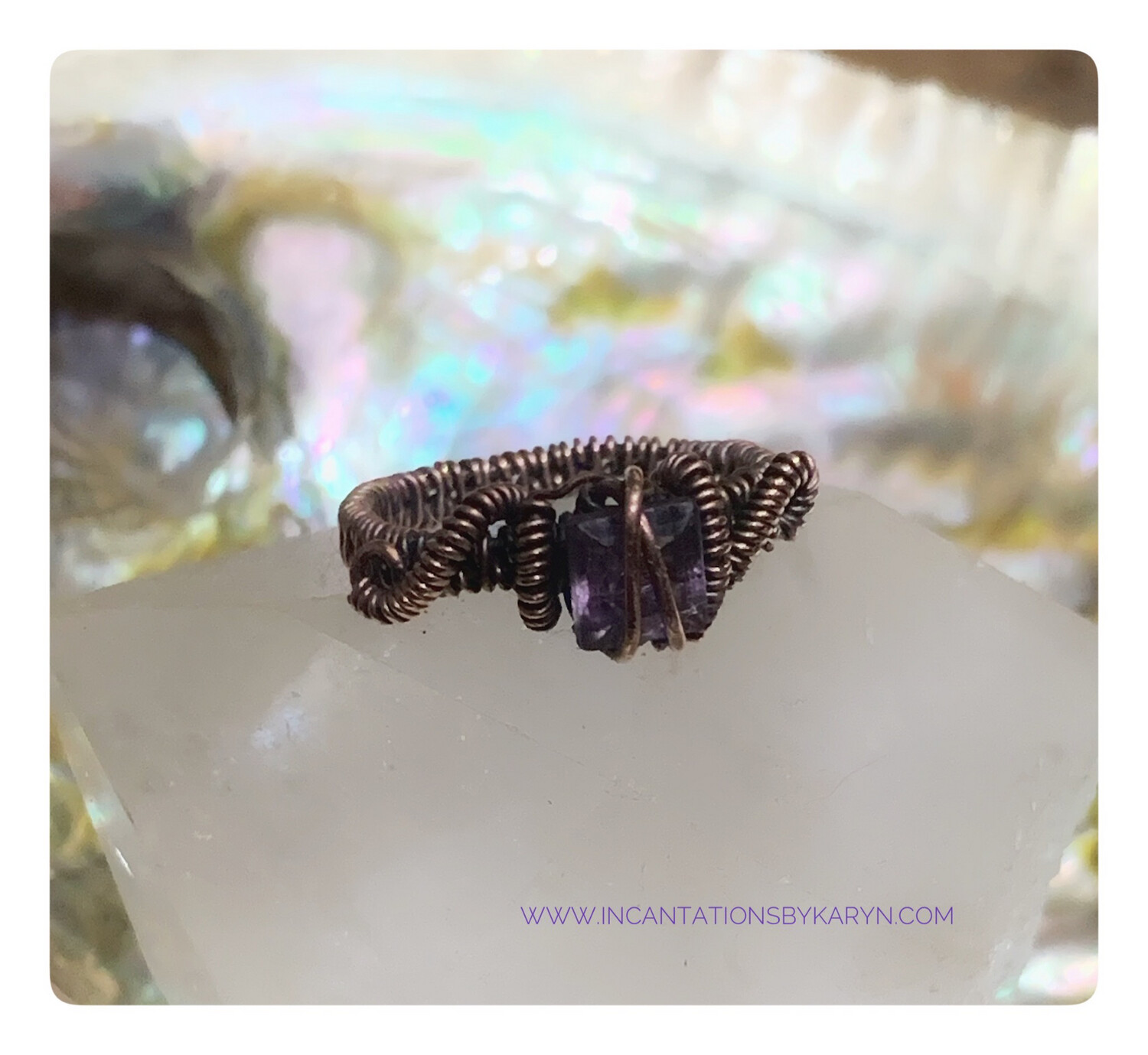 Amethyst Faceted Copper Ring 