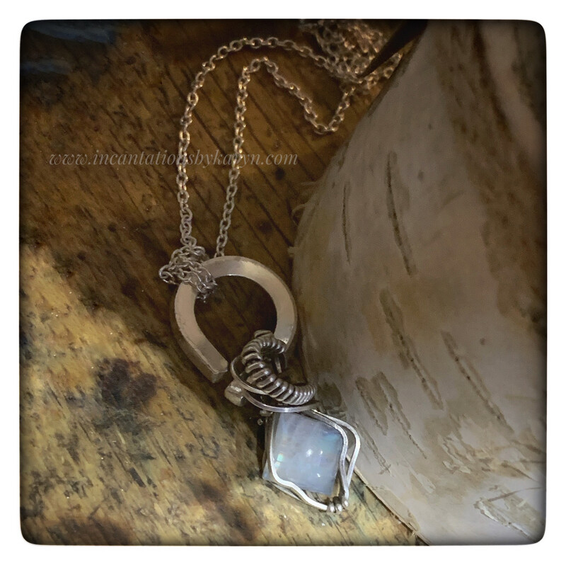 Rainbow moonstone sterling pendant 