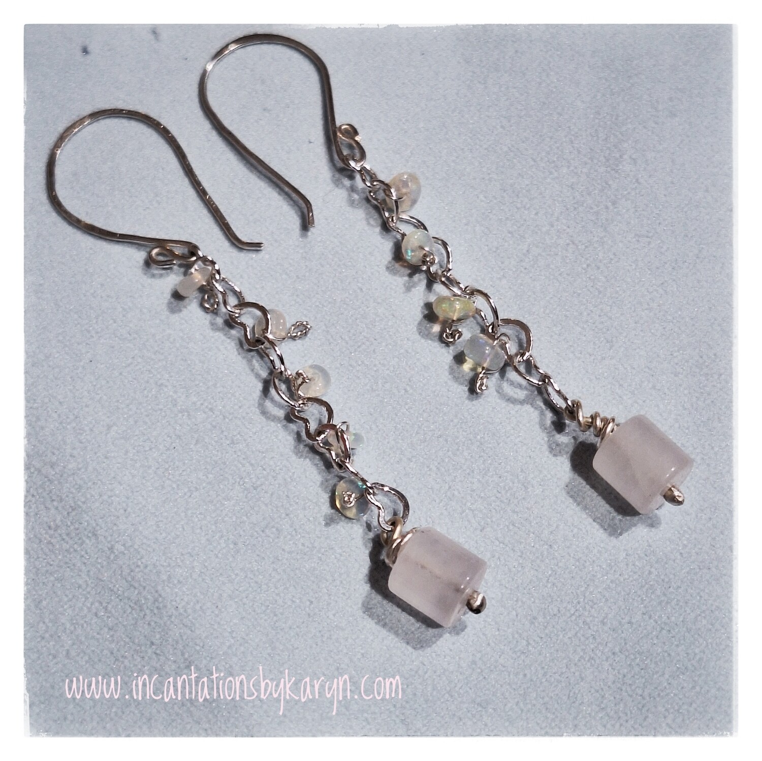 Rose Qtz. &amp; Ethiopian Opal Earrings