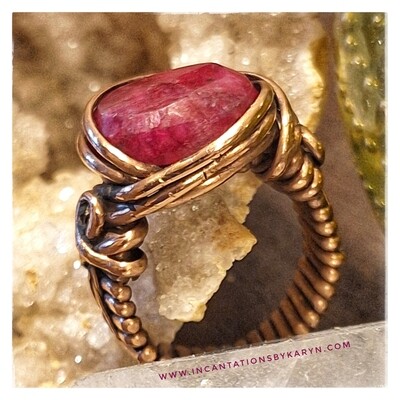 Raw ruby braided band ring