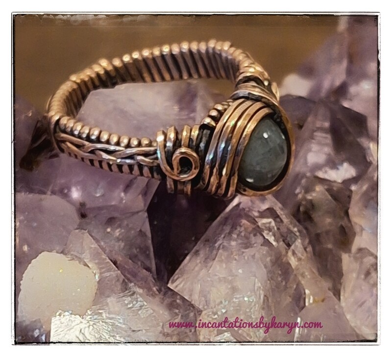 Laborodite and copper braided shank ring