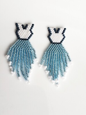 Handmade Beaded Aqua Blue and White Stud Earrings,
