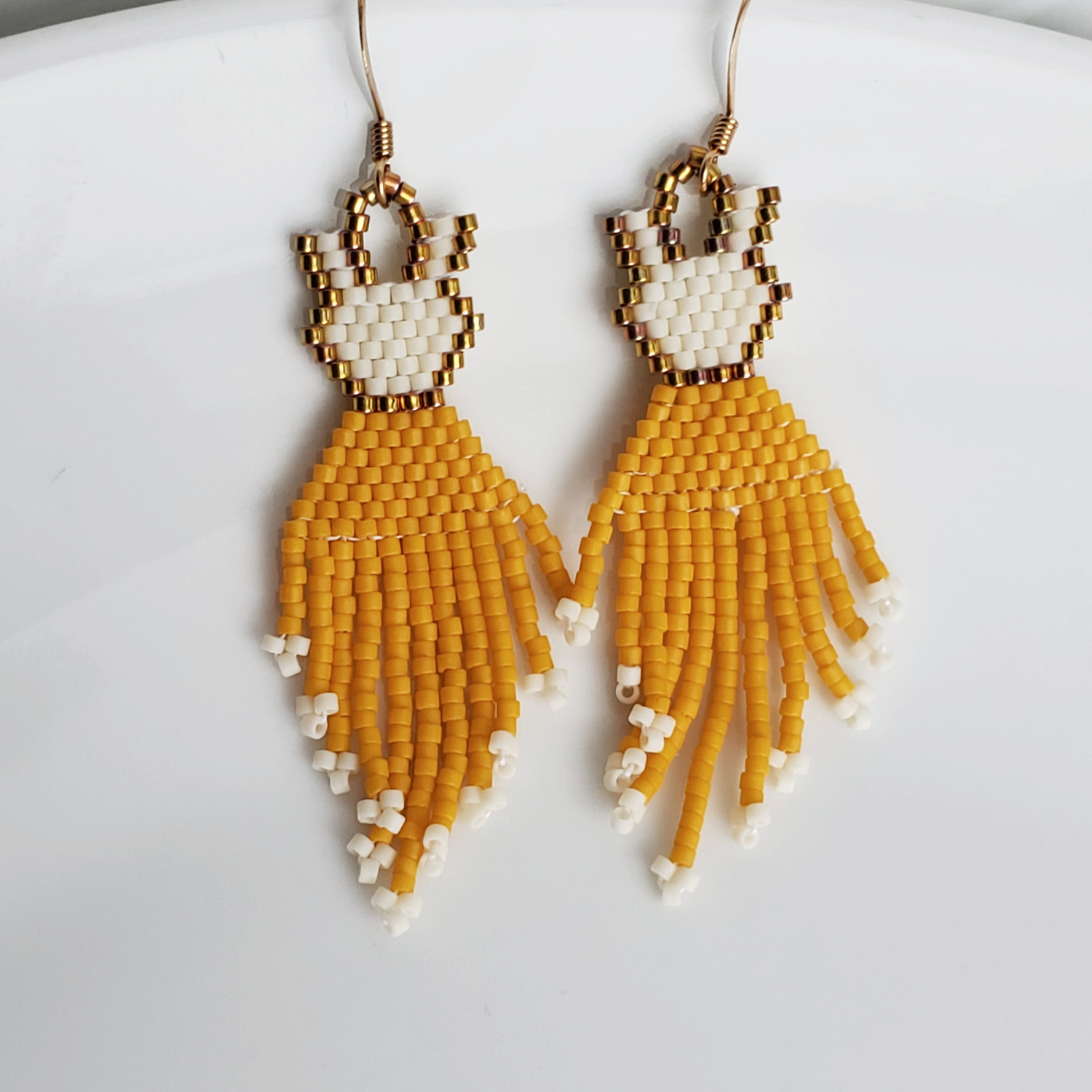 Beige, Gold and White Earrings