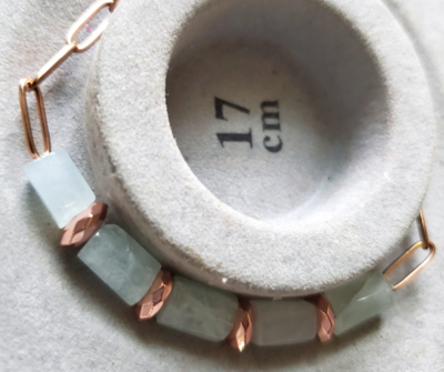 Handmade Cleansing Aquamarine Cylinder Beads & Rose Gold Hematite Bracelet