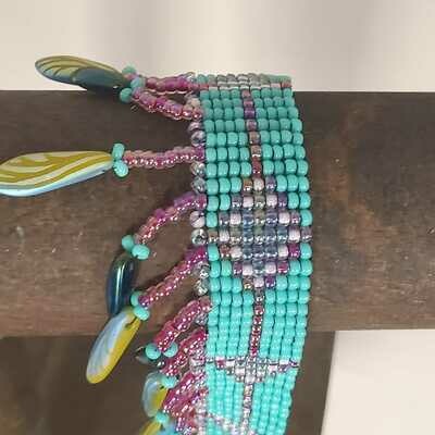 Hand sewn Tranquil Breezes Aquamarine & Pink Miyuki Bead Arrows Anklet