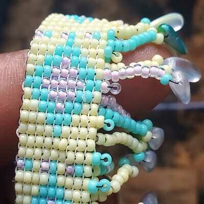 Hand sewn Caribbean Treasure Aquamarine & Lime Green Miyuki Bead Anklet