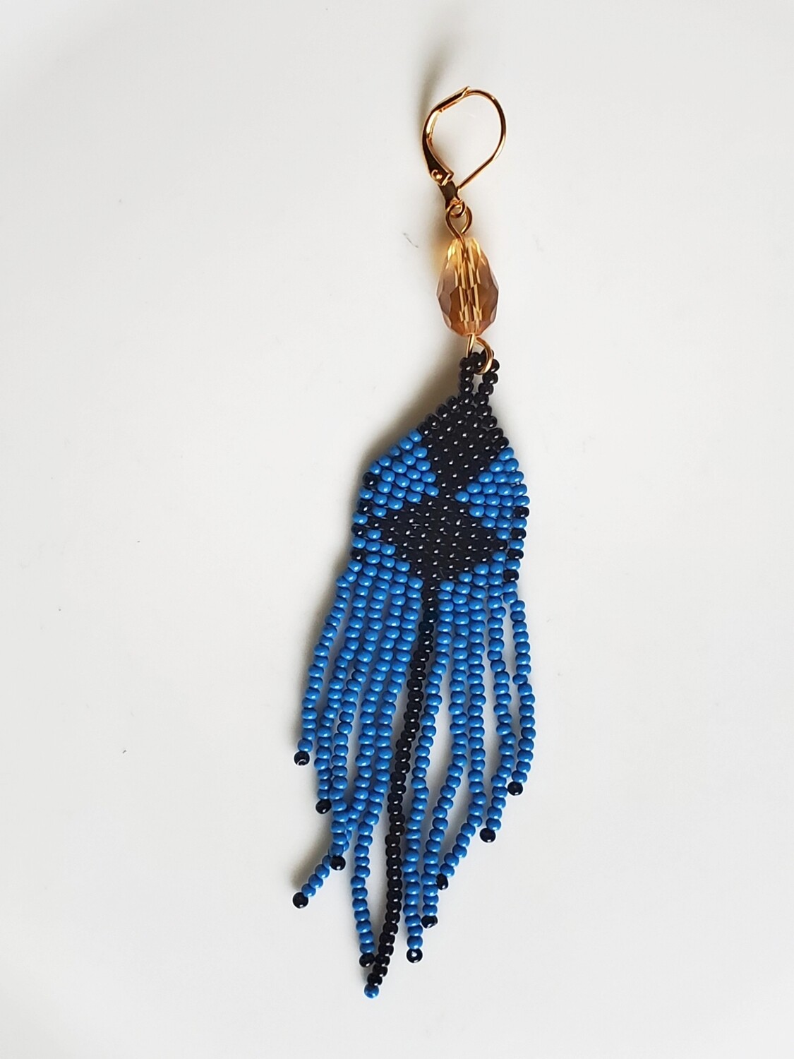 Blue and Black Long Dangle Handmade Earrings