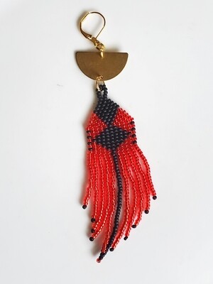 Red and Black Handmade Fringe Earrings