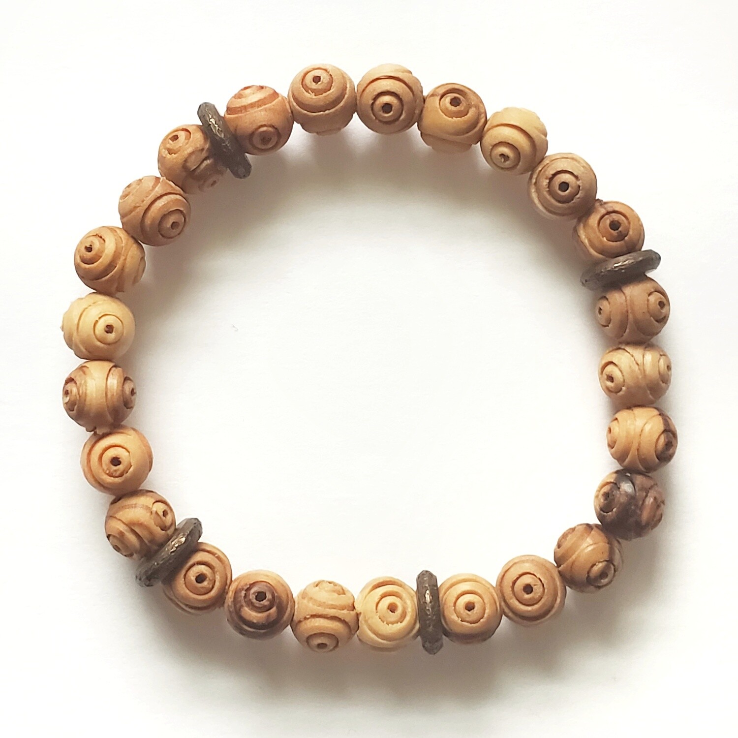 Carved Olive Wood Beaded Bracelet