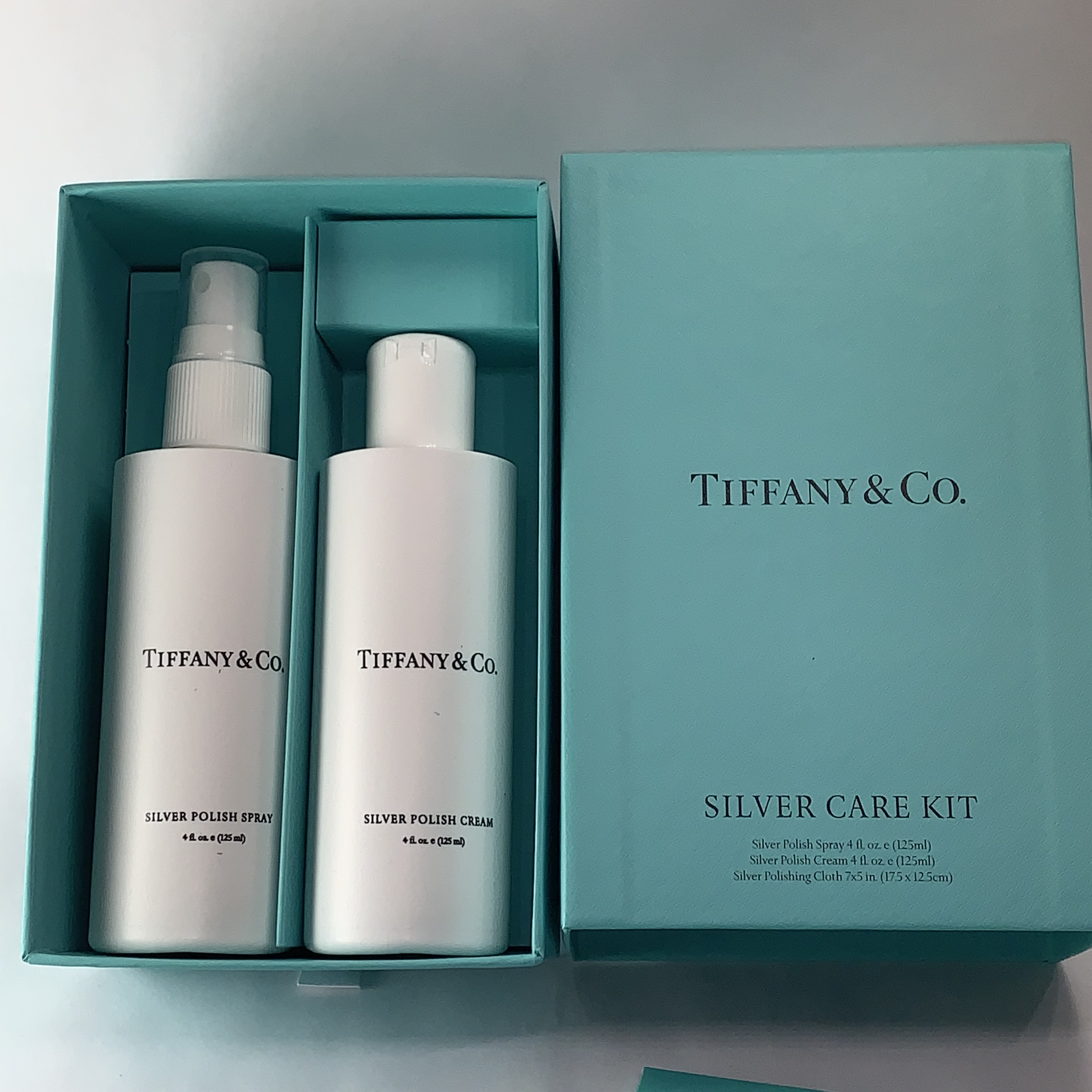 Tiffany Silver Care Kit with silver polish cream, polish spray and