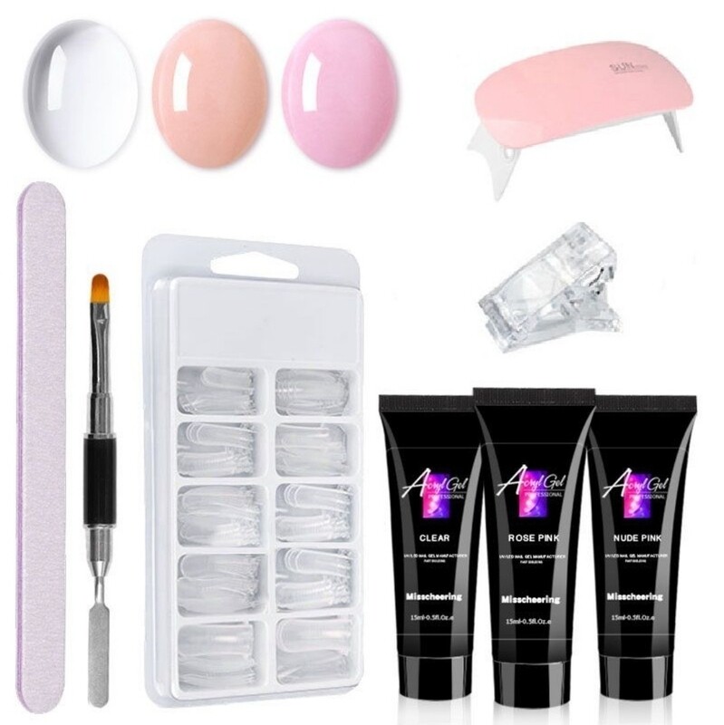 AcrylGel Polygel Nail Starter Kit with 6W Nail Dryer