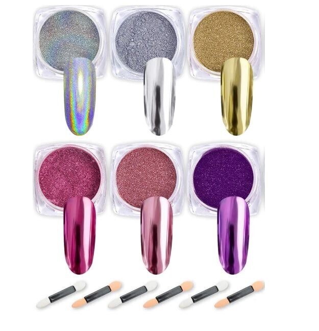 6 Piece Chrome Powder Nail Mirror Finish - Set 1
