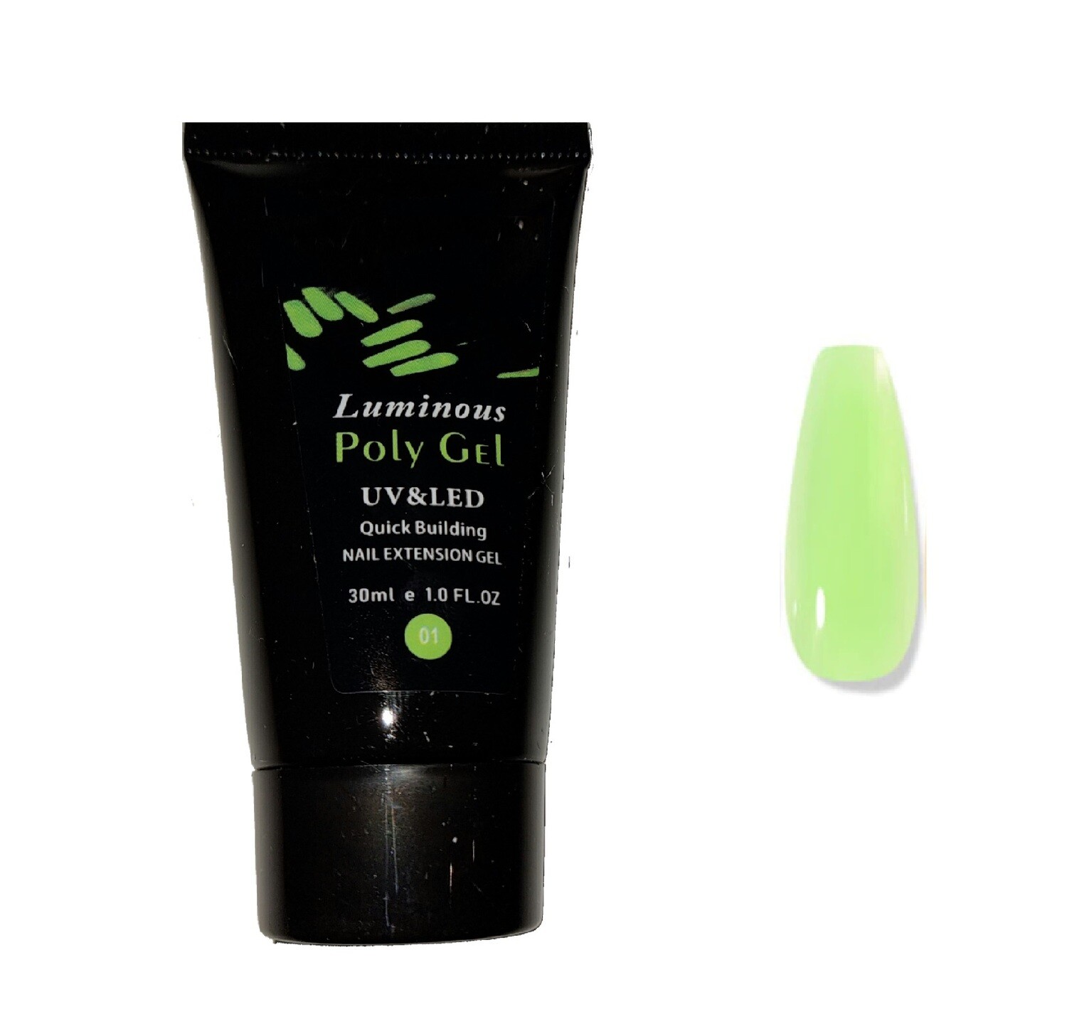 Glow in the Dark Polygel - 30ml, Color: Light Green