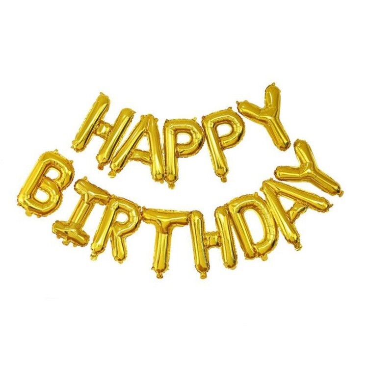 13 Piece Happy Birthday Balloons, Colour: Gold