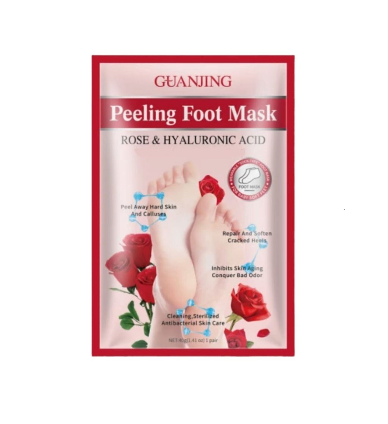 GuanJing Rose &amp; Hyaluronic Acid Brightening Peeling Foot Mask - Each