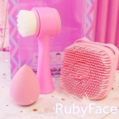 Facial Cleanser Face Brush Silicone Bath Sponge Beauty Blender Set