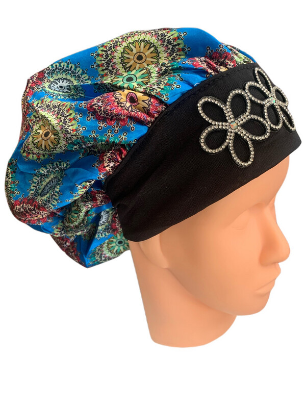 Floral Satin Bonnet Cap With Elastic Band