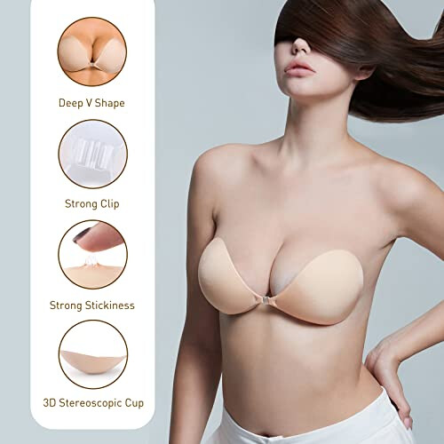 Shimmer Gold Breathable Reusable Strapless Adhesive Bra (D cup)