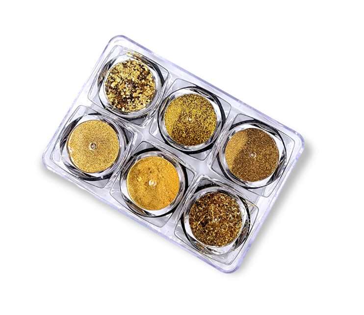 6 Piece Glitter, Foil and Chrome Powder Set - Gold