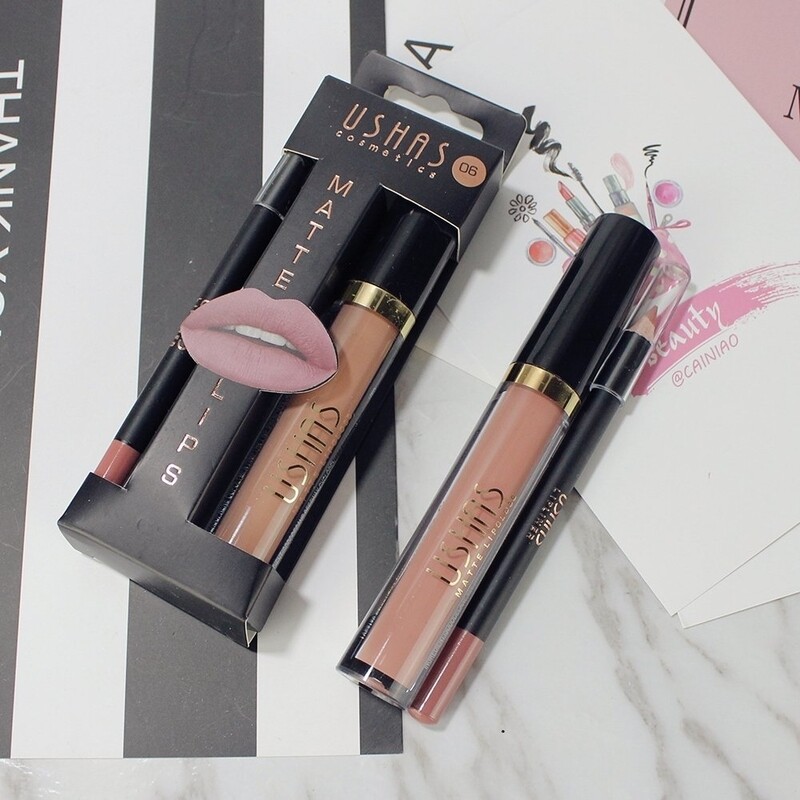 USHAS Matte lip Makeup Waterproof Long Lasting Lipgloss+ LipLiner Pencil Makeup Set