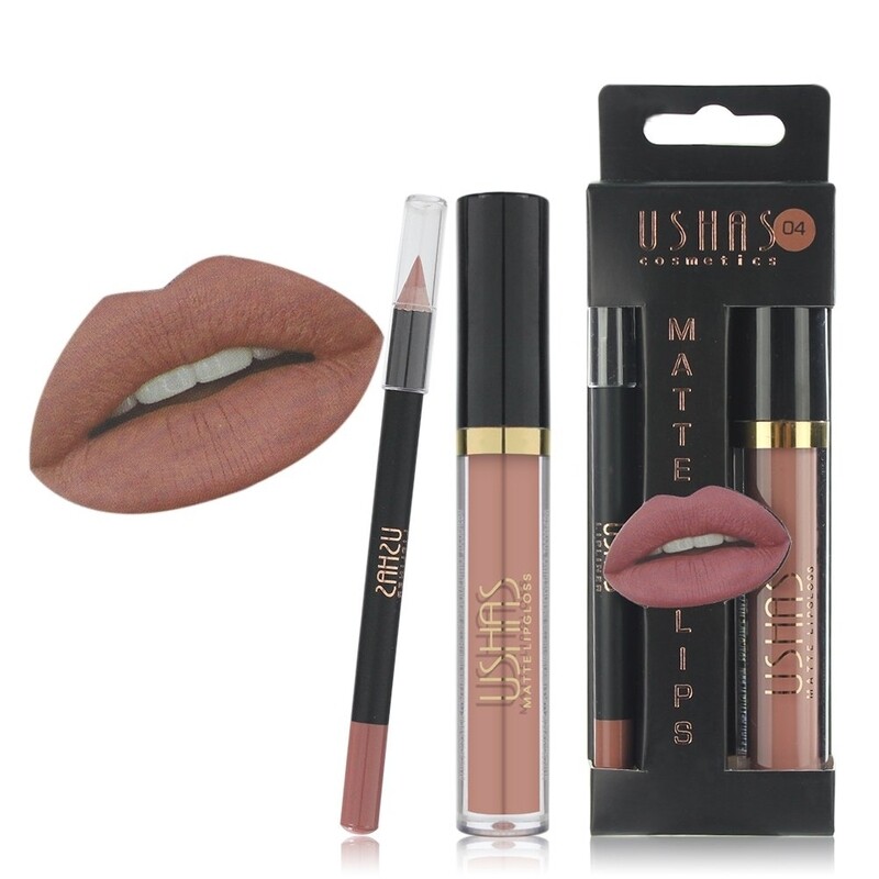 USHAS Matte lip Makeup Waterproof Long Lasting Lipgloss+ LipLiner Pencil Makeup Set