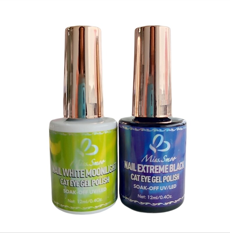 White moon &amp; Extreme Black Cateye UV Gel Set