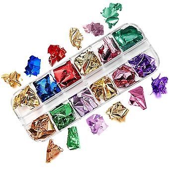 12 Colors Gold Foil Flakes Gilding Gold Leaf Flakes Imitation Metallic Copper Crafting Supplies