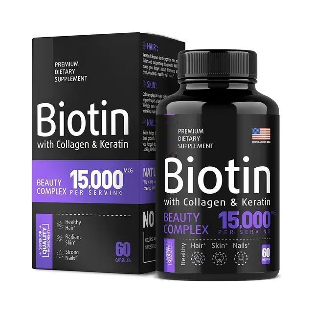 Biotin, Collagen &amp; Keratin Hair Skin Nails 15 000mcg Capsules