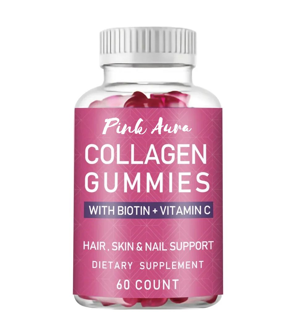 Pink Aura Collagen 1000mg, Biotin 3000mg Hair Skin Nails Gummies